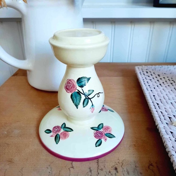ππCHINO Ornate Hand Painted Pale Yellow Ceramic Candlestick & Decorative Plate - Picture 7 of 9